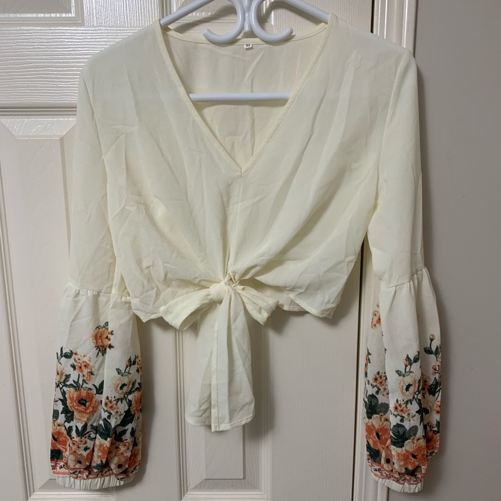 Shein lantern sleeve tie front top